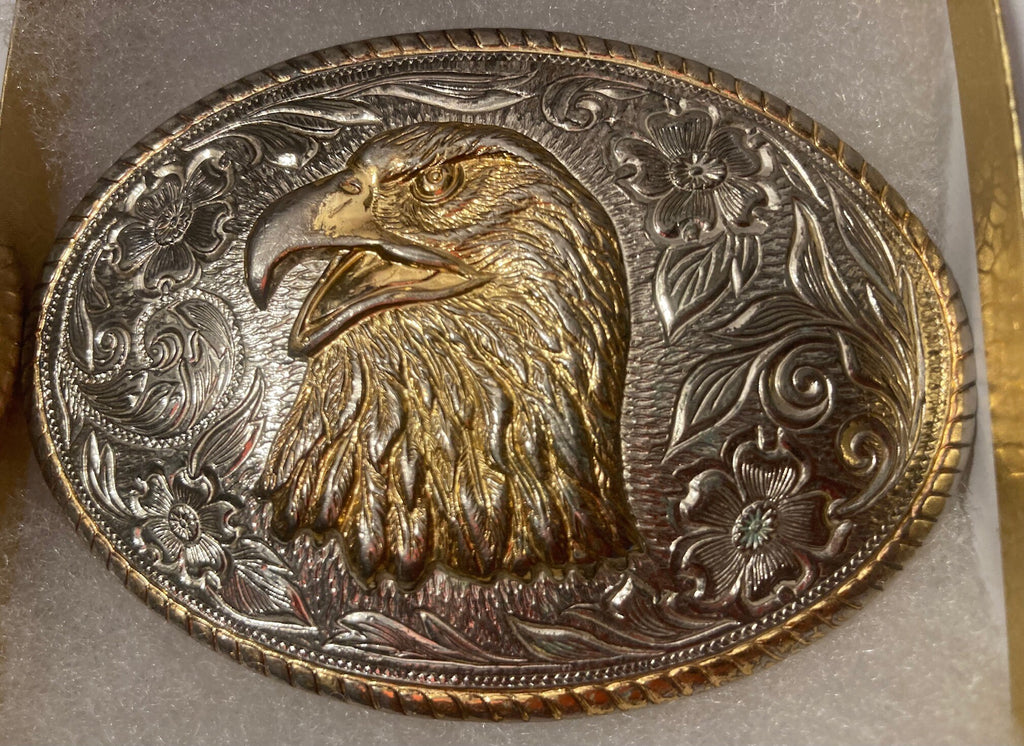 Vintage Metal Belt Buckle, Gold Plated, American Bald Eagle, Nature, Wildlife, Nice Western Design, 3 1/2" x 2 1/2", Heavy Duty, Quality