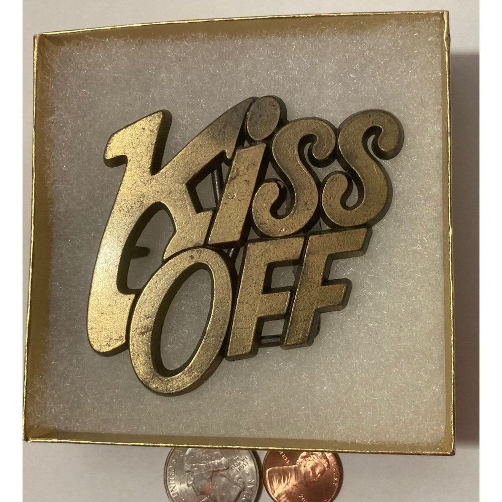 Vintage Metal Belt Buckle, Kiss Off, Nice Western Design, 2 1/2" x 2 1/2",