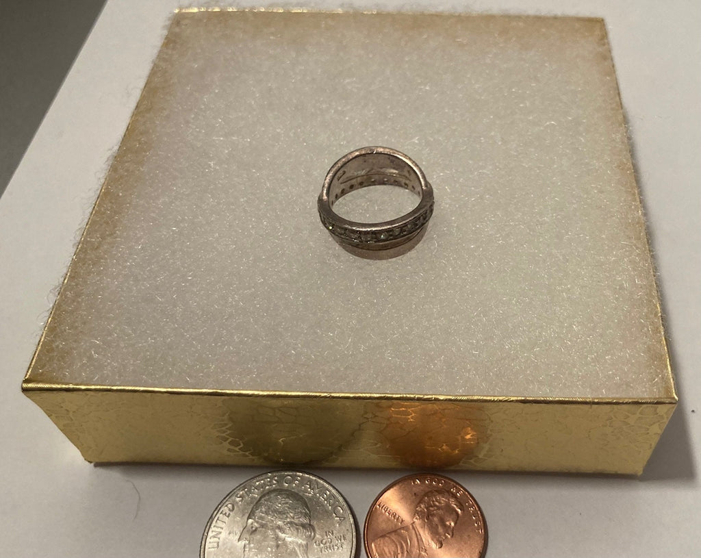 Vintage Sterling Silver Ring, Nice Double Banded with Nice Sparkly Stones Design, Size 4, Nice Design, Quality, Jewelry, 0929, Accessory