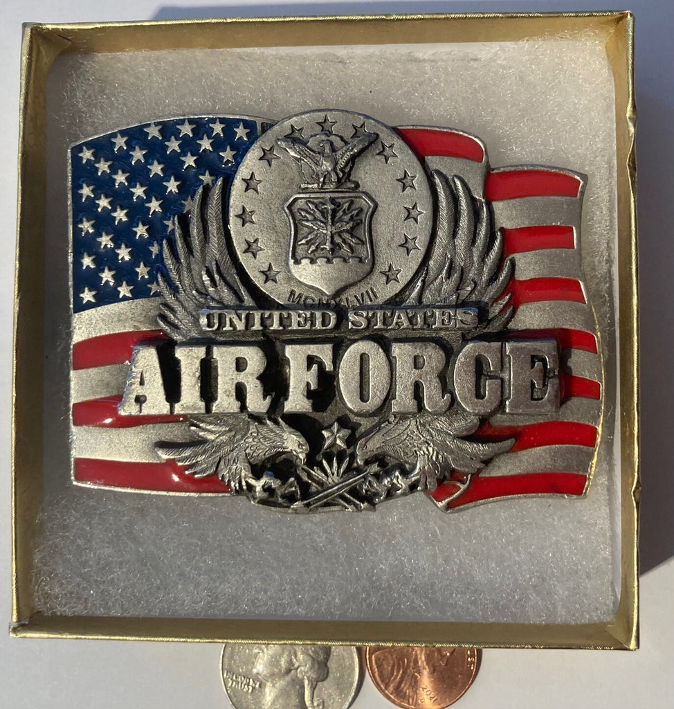 Vintage 1991 Metal Belt Buckle, United States Air Force, 3 1/3", x 2 1/2", Quality, Made in USA, Country and Western, Heavy Duty, Fashion