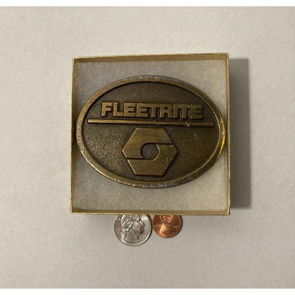 Vintage Metal Belt Buckle, Brass, Fleetrite, International Harvester,