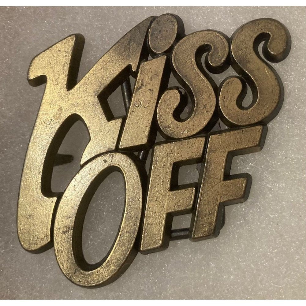 Vintage Metal Belt Buckle, Kiss Off, Nice Western Design, 2 1/2" x 2 1/2",