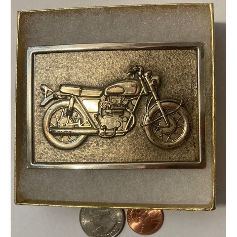 Vintage Metal Belt Buckle, Brass, Motorcycle Design, Norton, Honda CB, Yamaha,