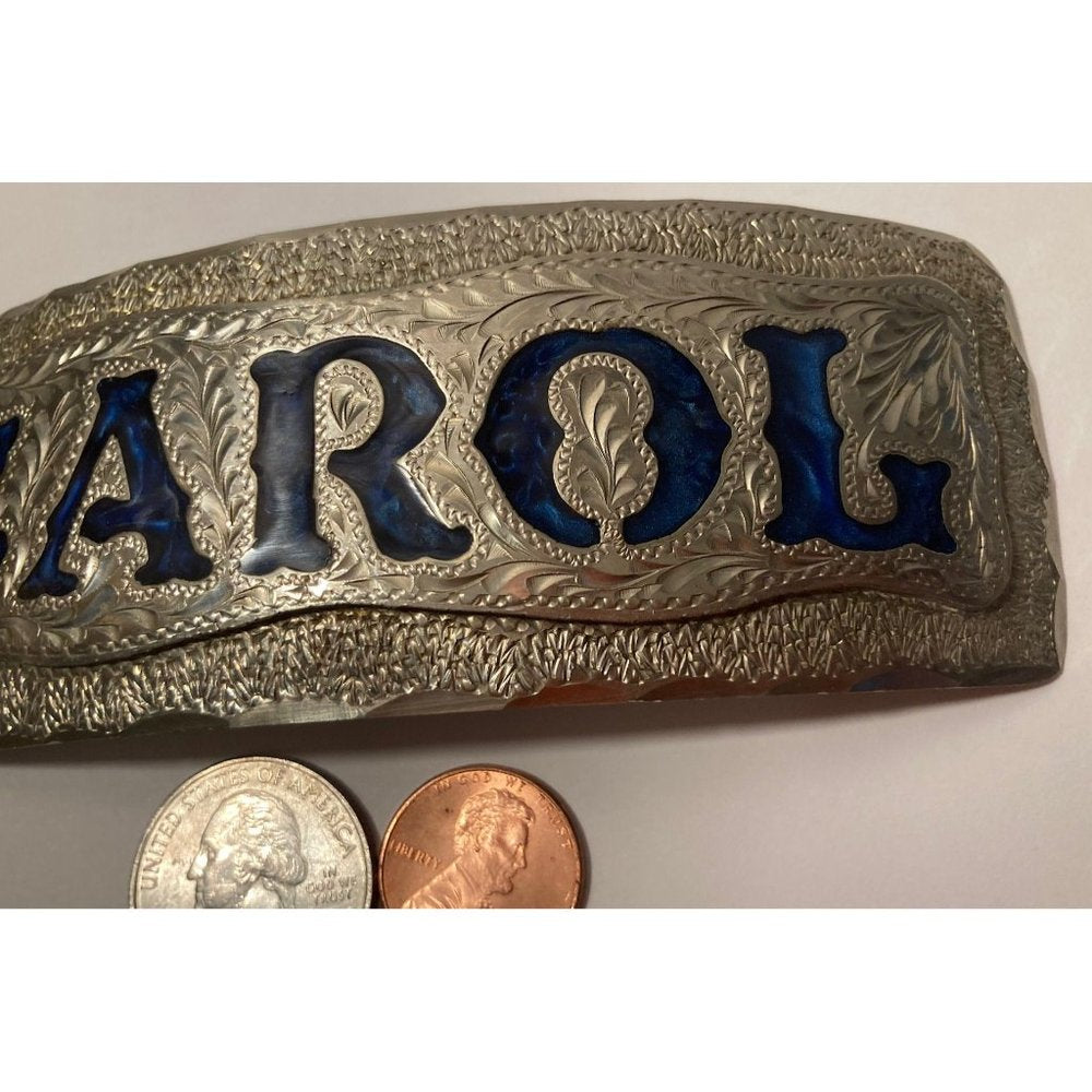 Vintage Metal Belt Buckle, Carol, Caroline, Nice Western Design,