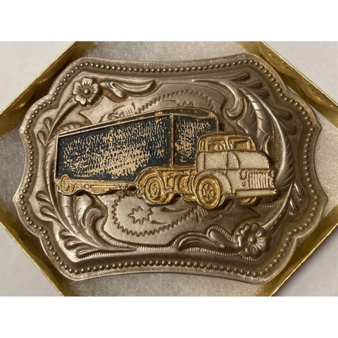 Vintage Metal Belt Buckle, Cargo, Truck, 18 Wheeler, Trucking, Trucker