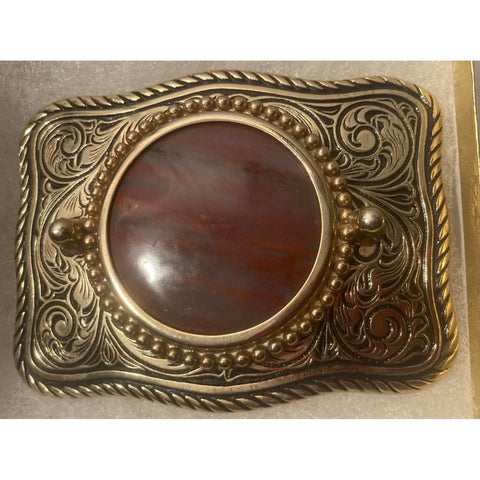 Vintage Metal Belt Buckle, Nice Orangish Purplish Stone Design,