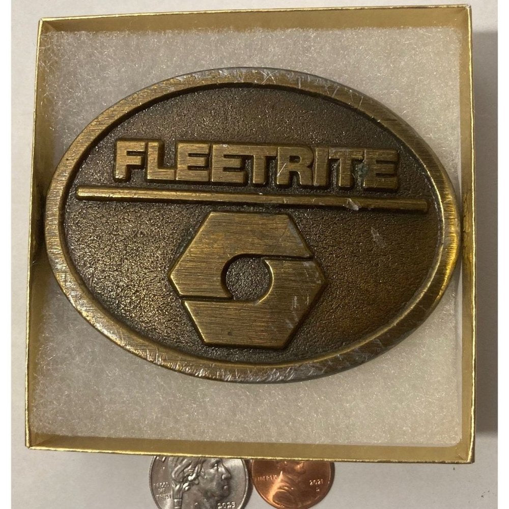 Vintage Metal Belt Buckle, Brass, Fleetrite, International Harvester,