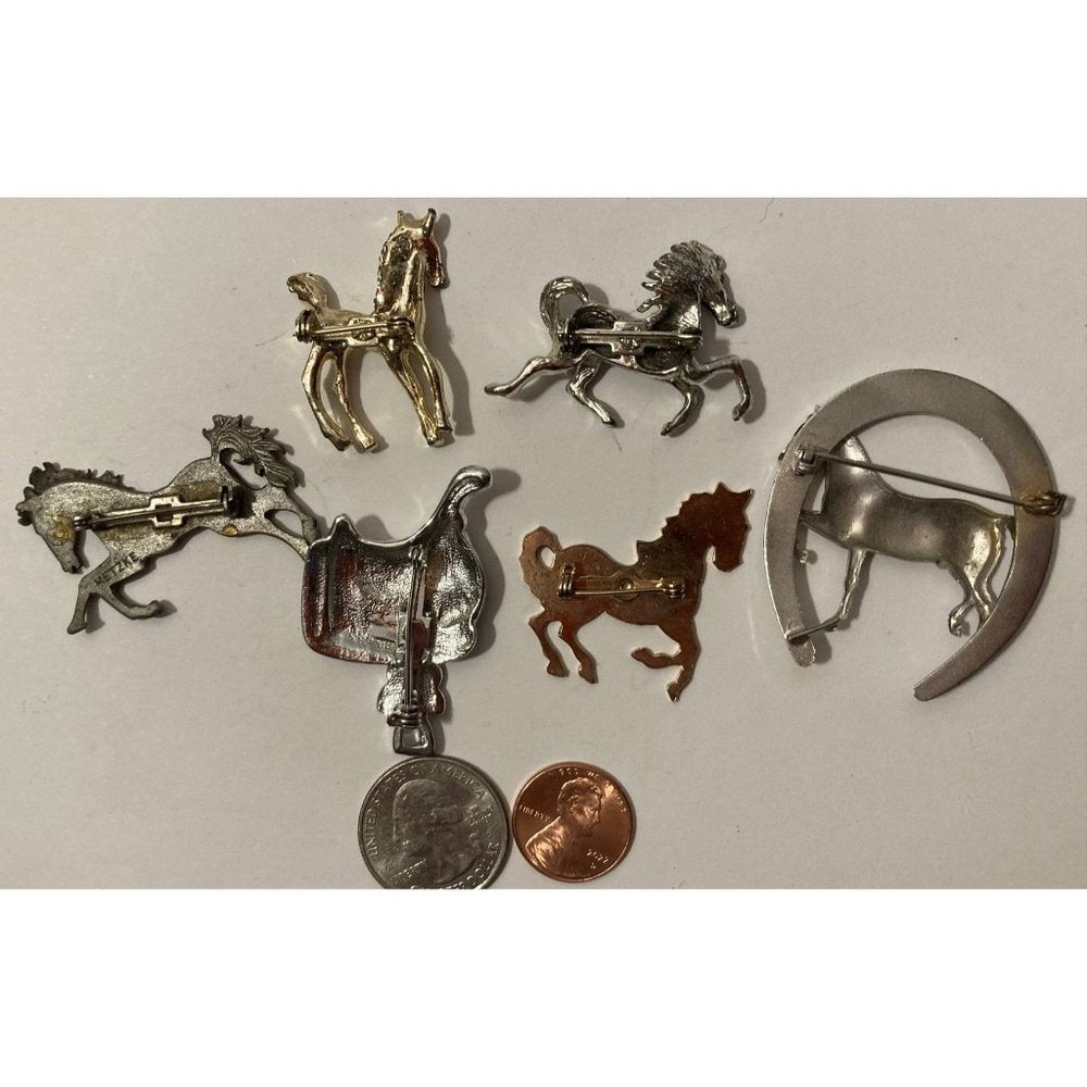 6 Vintage  Metal Horse Broaches, Pins, Western Style, Saddle, Quality,