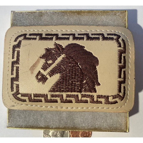 Vintage Metal Belt Buckle, Leather, Horse, 3 3/4", x 2 1/4",