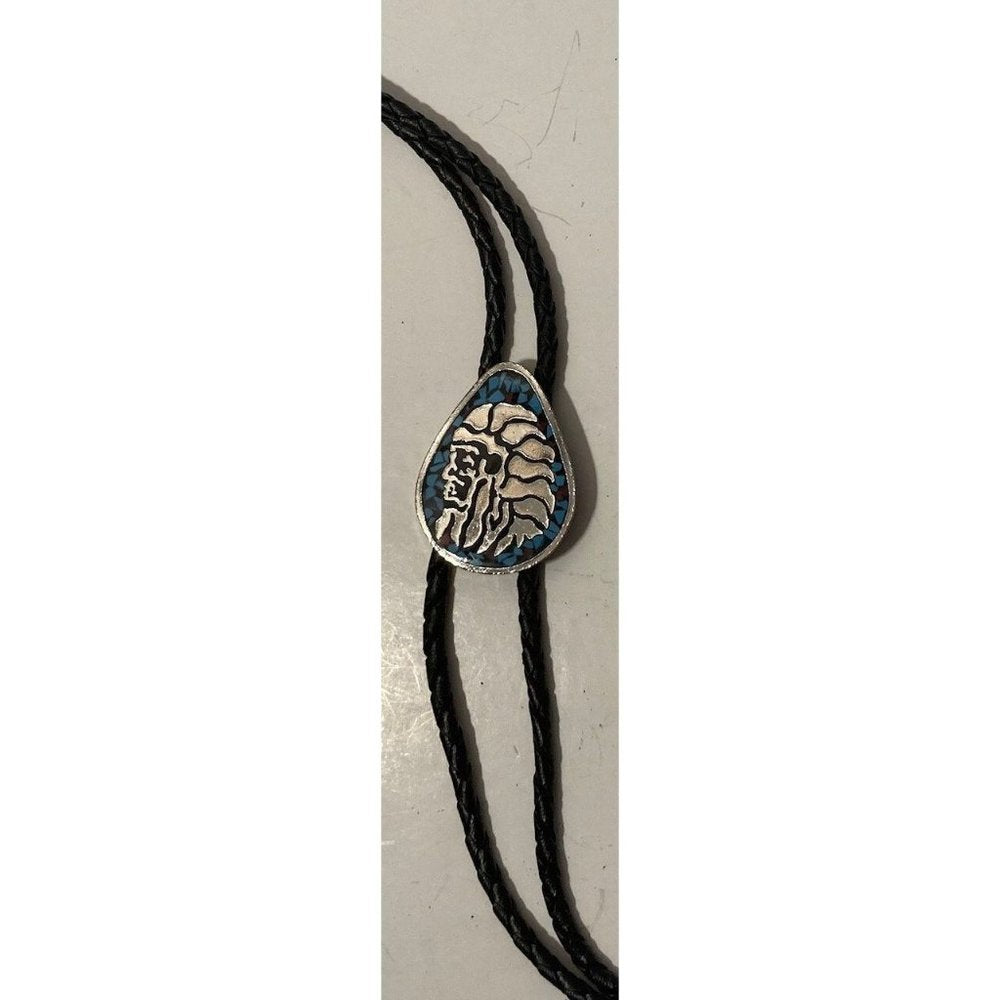 Vintage Metal Bolo Tie, Nice Silver and Turquoise Design, Native Design,