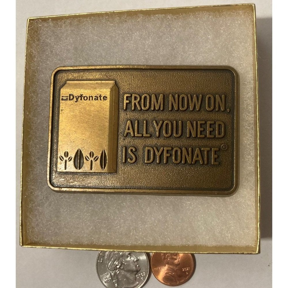 Vintage Metal Belt Buckle, Brass, From Now On All You Need Is Dyfonate,