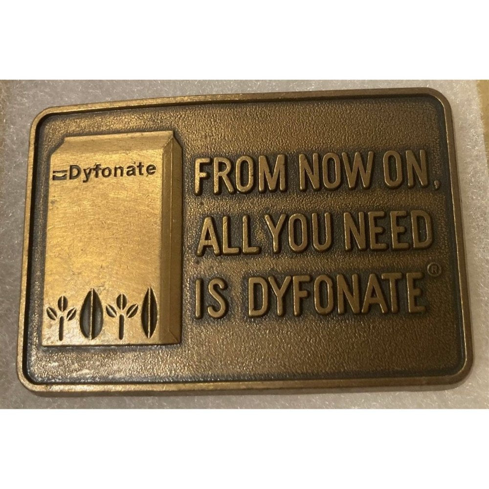 Vintage Metal Belt Buckle, Brass, From Now On All You Need Is Dyfonate,