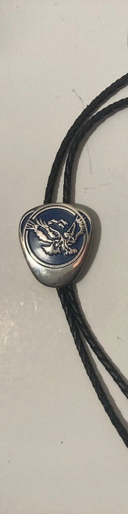 Vintage Metal Bolo Tie, Silver and Blue Enamel Design, Eagle, Nice Western Design, 1 1/2" x 1 1/2", Quality, Heavy Duty