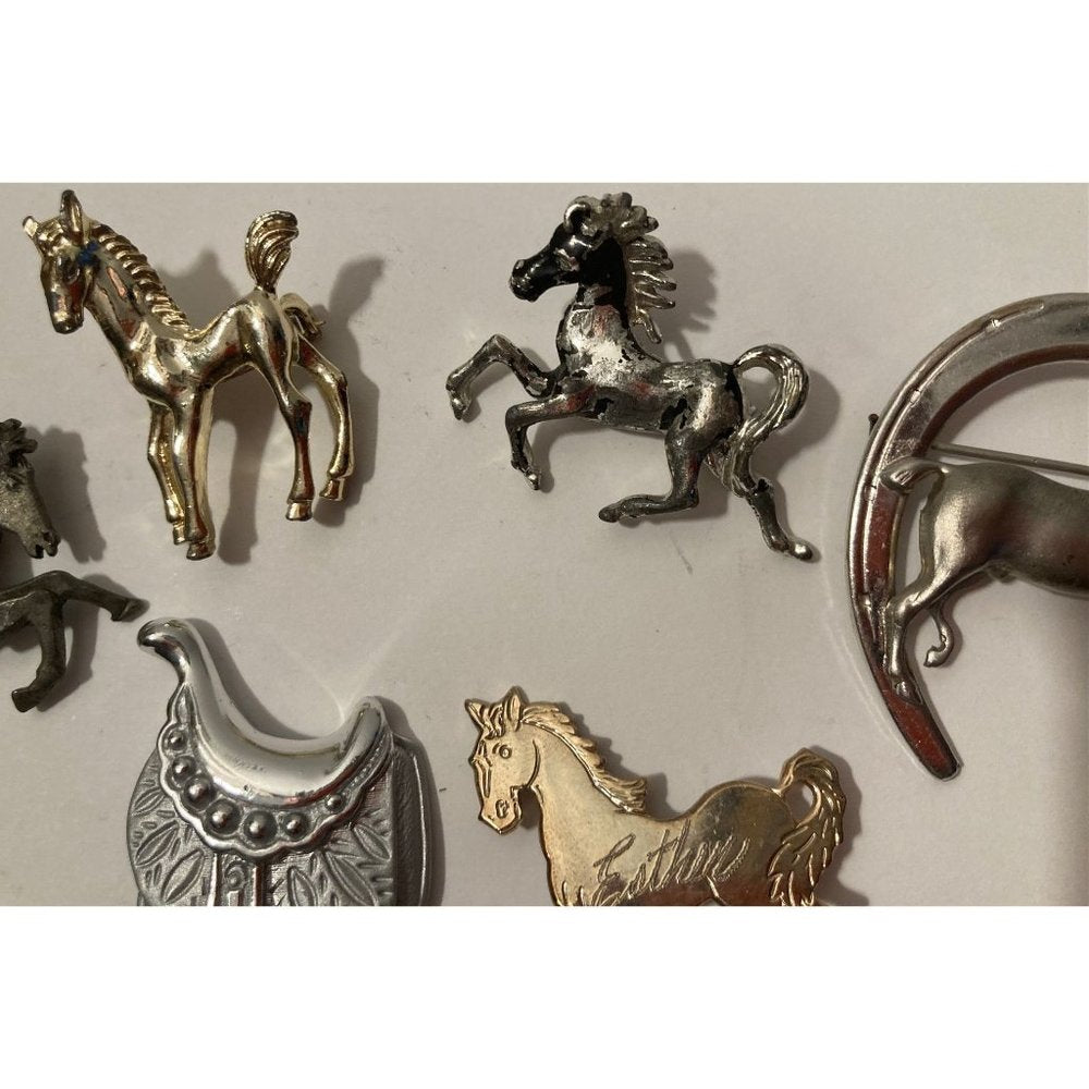 6 Vintage  Metal Horse Broaches, Pins, Western Style, Saddle, Quality,