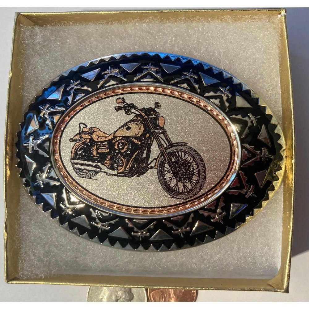 Vintage Metal Belt Buckle, Motorcycle, Bike, Motorbike, 3 1/2", x 2 1/2",