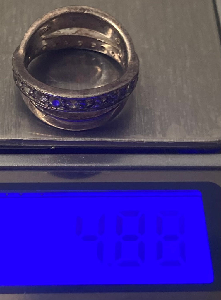 Vintage Sterling Silver Ring, Nice Double Banded with Nice Sparkly Stones Design, Size 4, Nice Design, Quality, Jewelry, 0929, Accessory