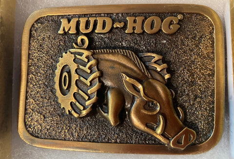 Vintage Metal Belt Buckle, Brass, Mud Hog, Rear Wheel Drive, Nice Western Design, 3 1/3" x 2 1/2", Heavy Duty, Quality, Thick Metal