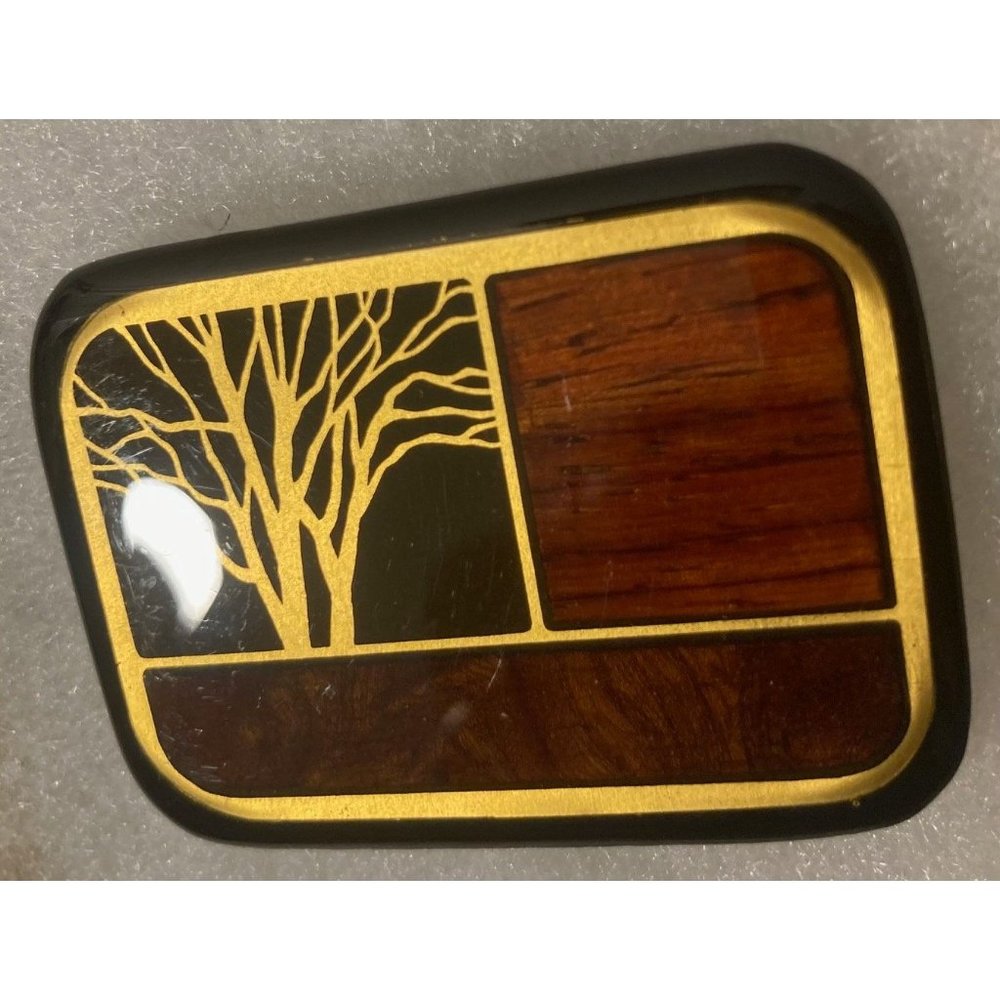 Vintage Metal Belt Buckle, Nice Thick Epoxy Design with Tree Design,