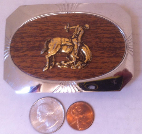 Vintage Metal Brass & Chrome Belt Buckle, Made in Japan, Horse, Cowboy, Rodeo, Bronco Riding, Wildlife, Cowboy, Western