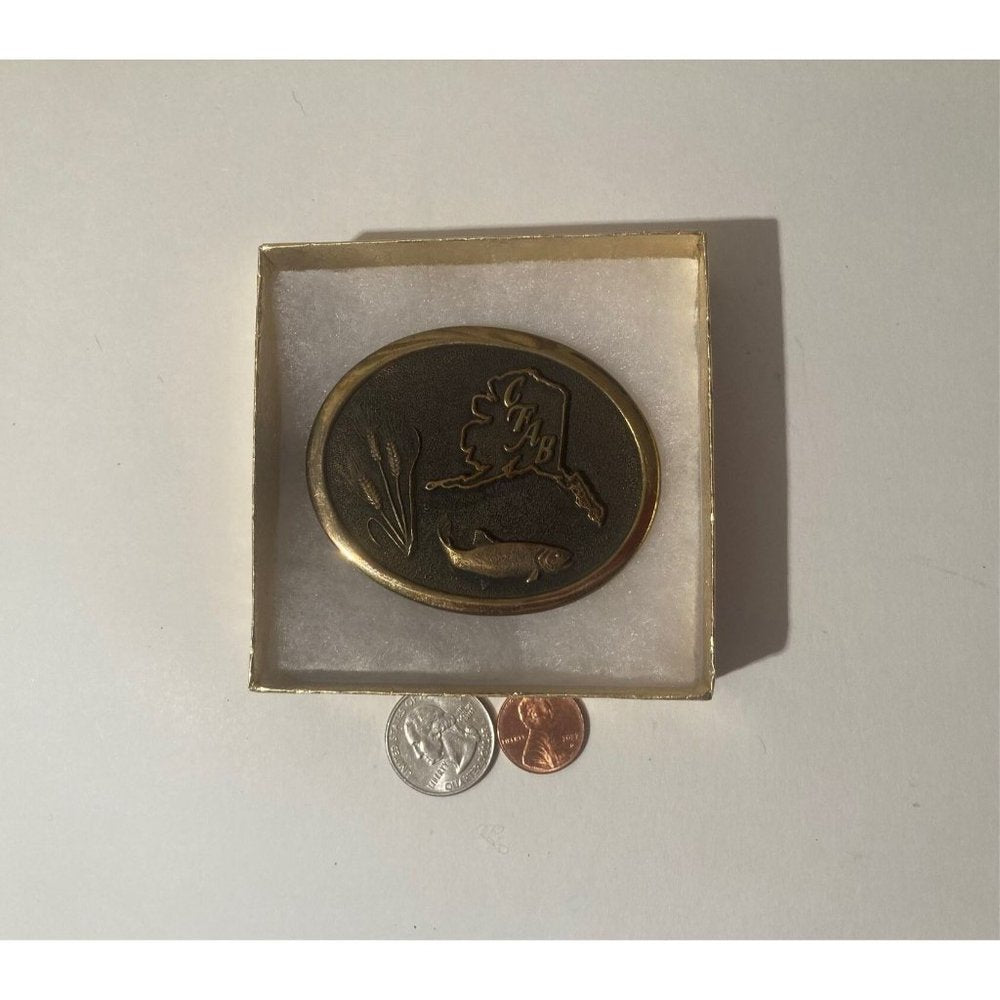 Vintage 1980 Metal Belt Buckle, Alaska, Fishing, Salmon, Anchorage,