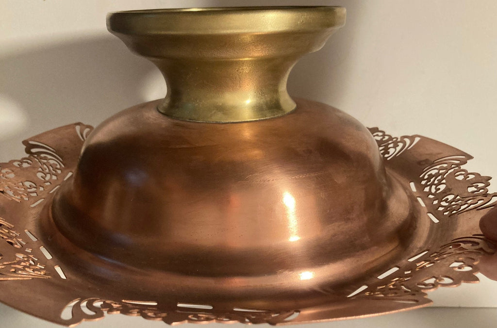 Vintage Metal Copper and Brass Fruit Bowl, Basket, Baking, Candy, Food, Heavy Duty, Thick Metal, Weighs 2 Pounds, 13" x 4 1/2", Kitchen