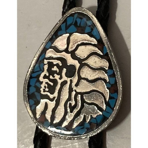 Vintage Metal Bolo Tie, Nice Silver and Turquoise Design, Native Design,