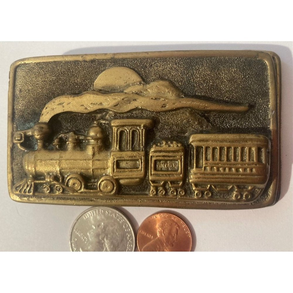 Vintage 1975 Belt Buckles, Train, Steam Engine, Adezy, Denver,