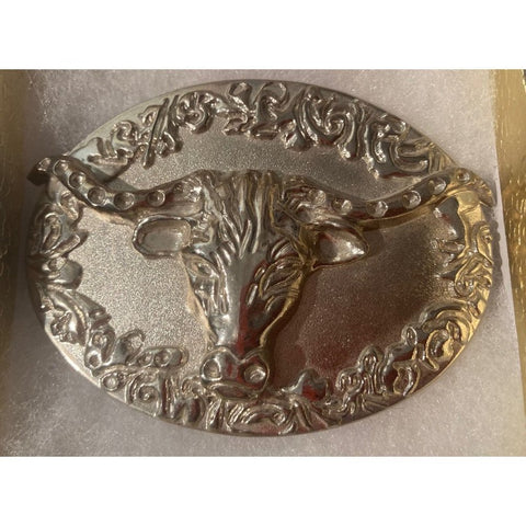 Vintage Metal Belt Buckle, Longhorn, Bull, Cow, Cattle, Steer,