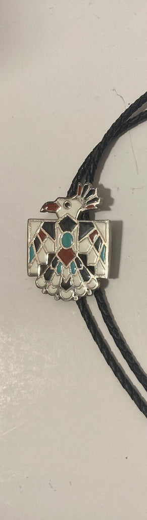 Vintage Metal Bolo Tie, Silver and Enamel Design, Native Design, Nice Western Design, 2 1/4" x 1 1/2", Quality, Heavy Duty