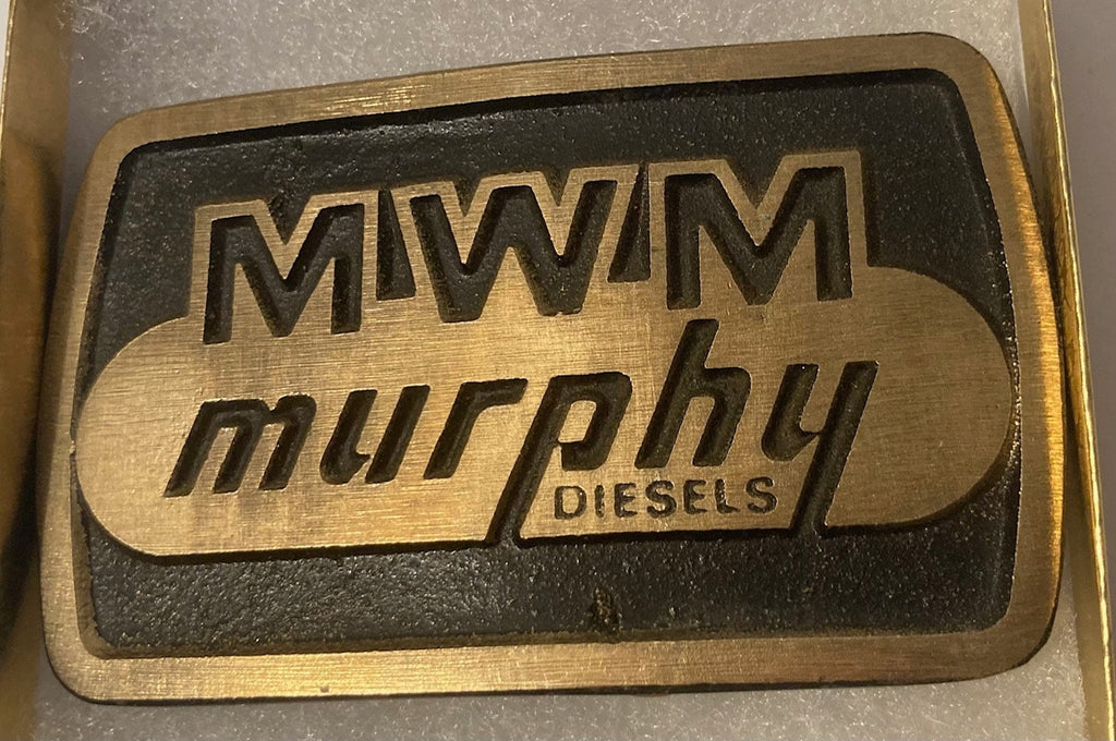 Vintage Metal Belt Buckle, Brass, MWM Murphy Diesels, Nice Design, 3 1/2" x 2 1/4", Heavy Duty, Quality, Thick Metal, Made in USA