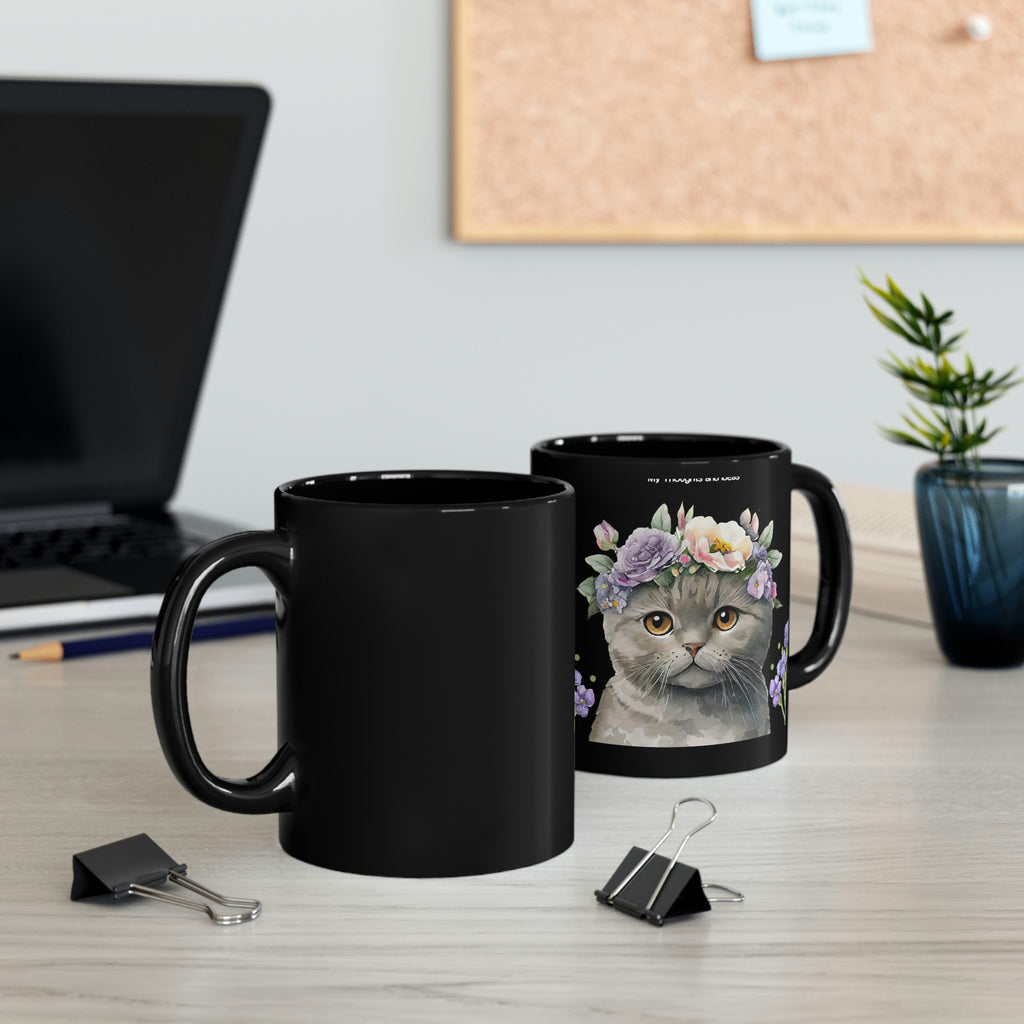 Meow Cat POD 11oz Black Mug