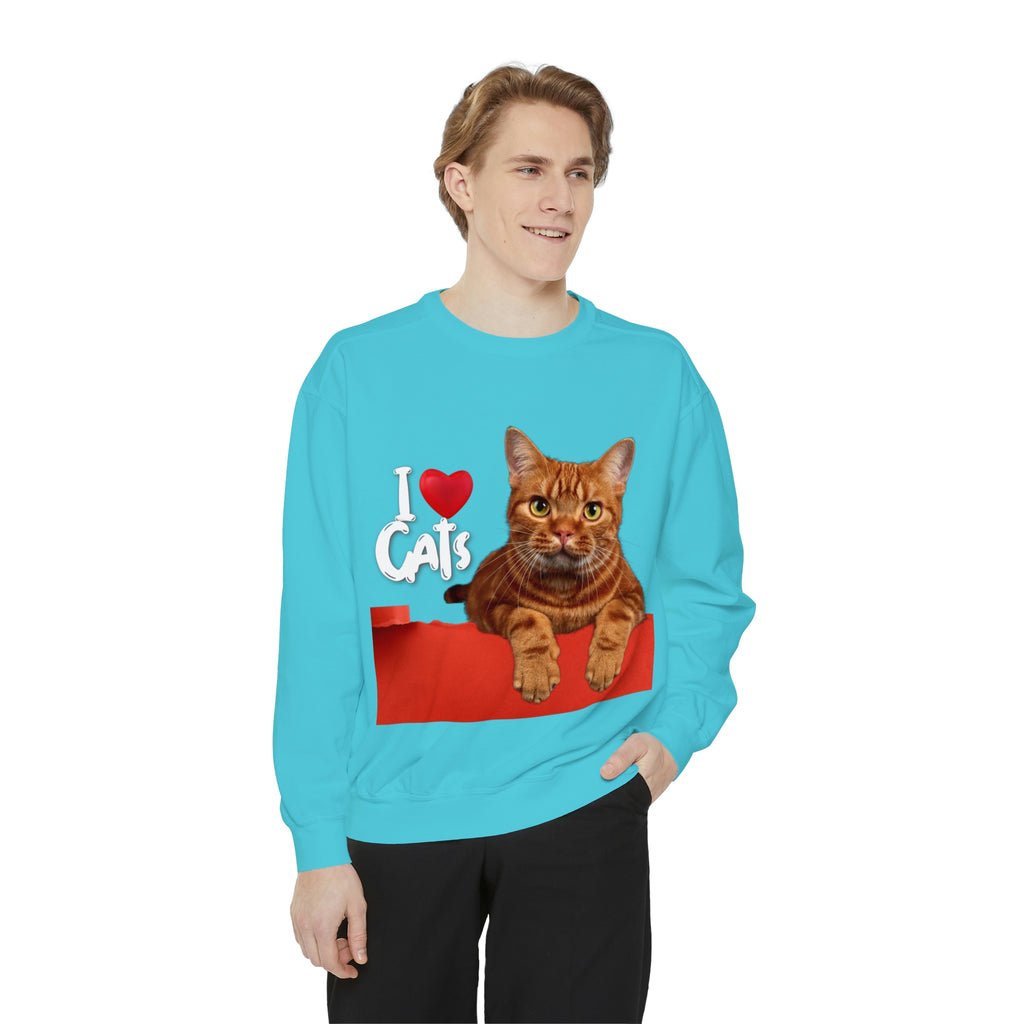 I love Cats POD Cat Unisex Garment-Dyed Sweatshirt