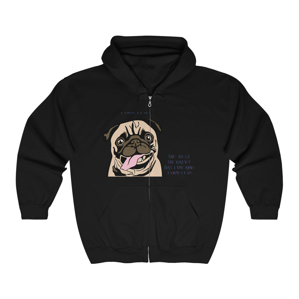 Pug Therapist Dog POD Unisex Heavy Blend™ Full Zip Hooded Sweatshirt