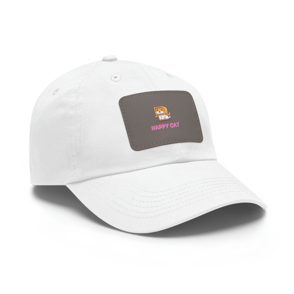 Happy Cat POD Dad Hat with Leather Patch (Rectangle)