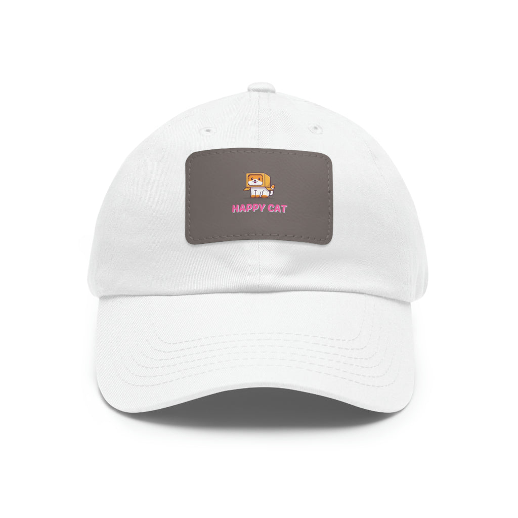 Happy Cat POD Dad Hat with Leather Patch (Rectangle)