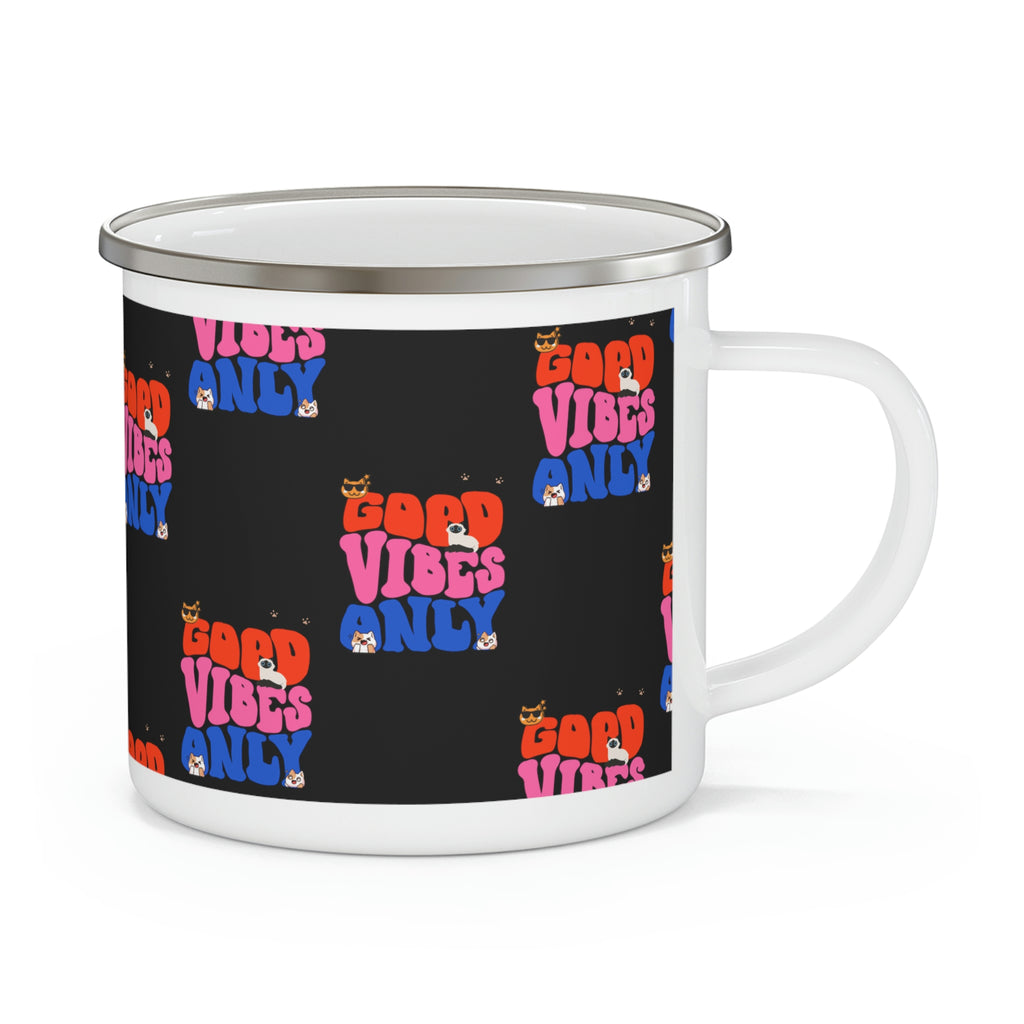Good Vibes Only Cat POD Enamel Camping Mug