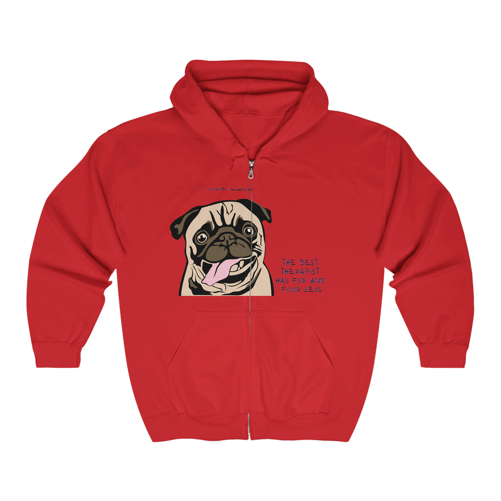 Pug Therapist Dog POD Unisex Heavy Blend™ Full Zip Hooded Sweatshirt