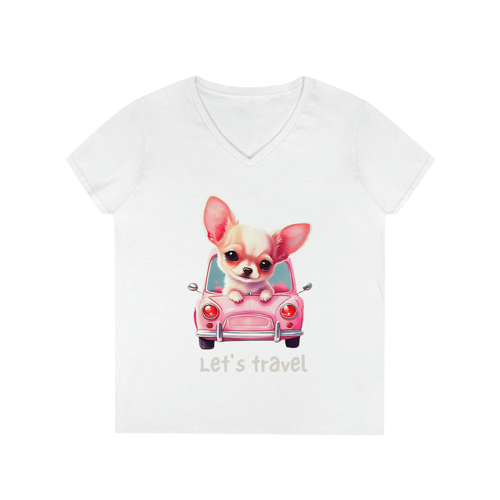 Let’s Travel Dog Ladies' V-Neck T-Shirt POD