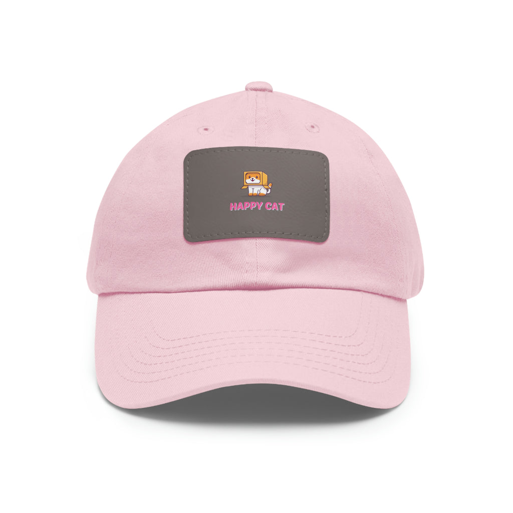 Happy Cat POD Dad Hat with Leather Patch (Rectangle)