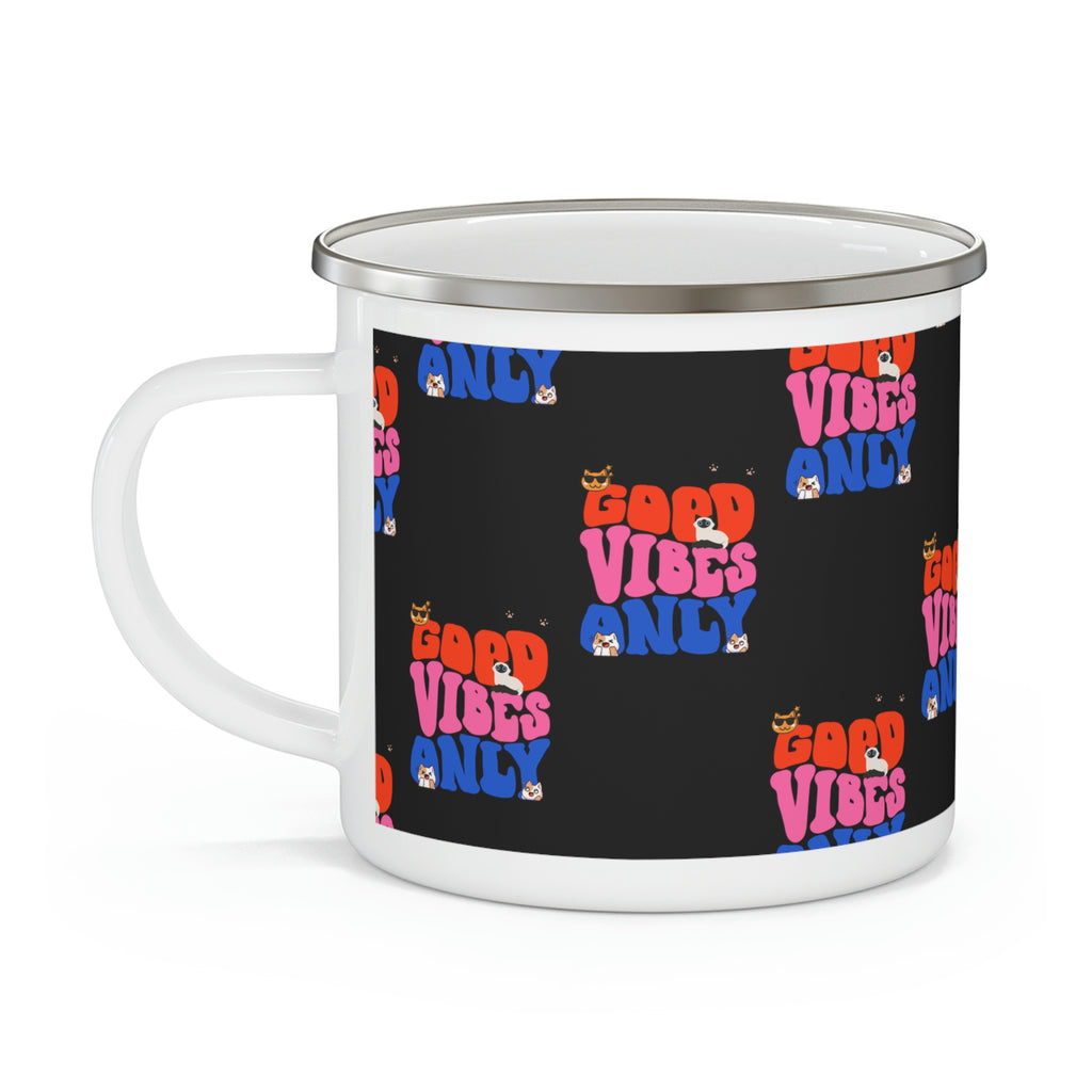 Good Vibes Only Cat POD Enamel Camping Mug