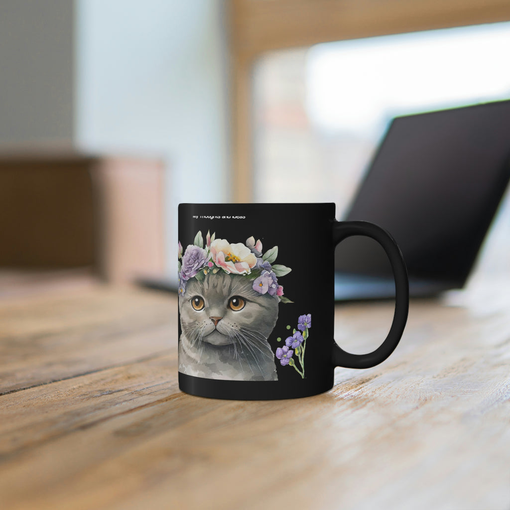 Meow Cat POD 11oz Black Mug