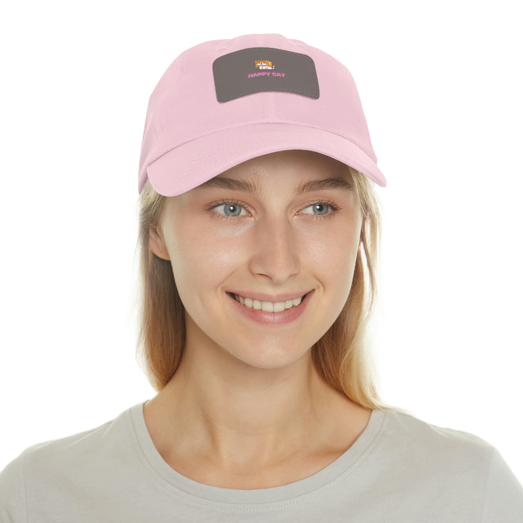 Happy Cat POD Dad Hat with Leather Patch (Rectangle)