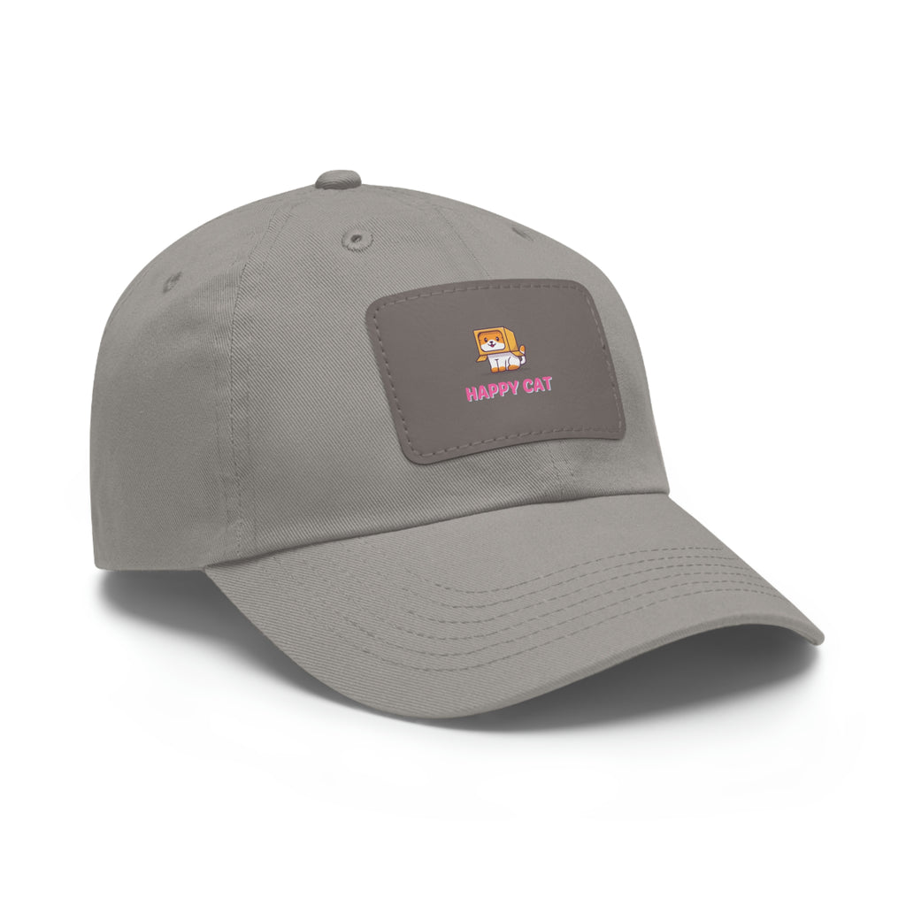 Happy Cat POD Dad Hat with Leather Patch (Rectangle)