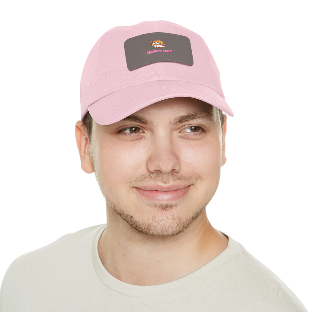 Happy Cat POD Dad Hat with Leather Patch (Rectangle)