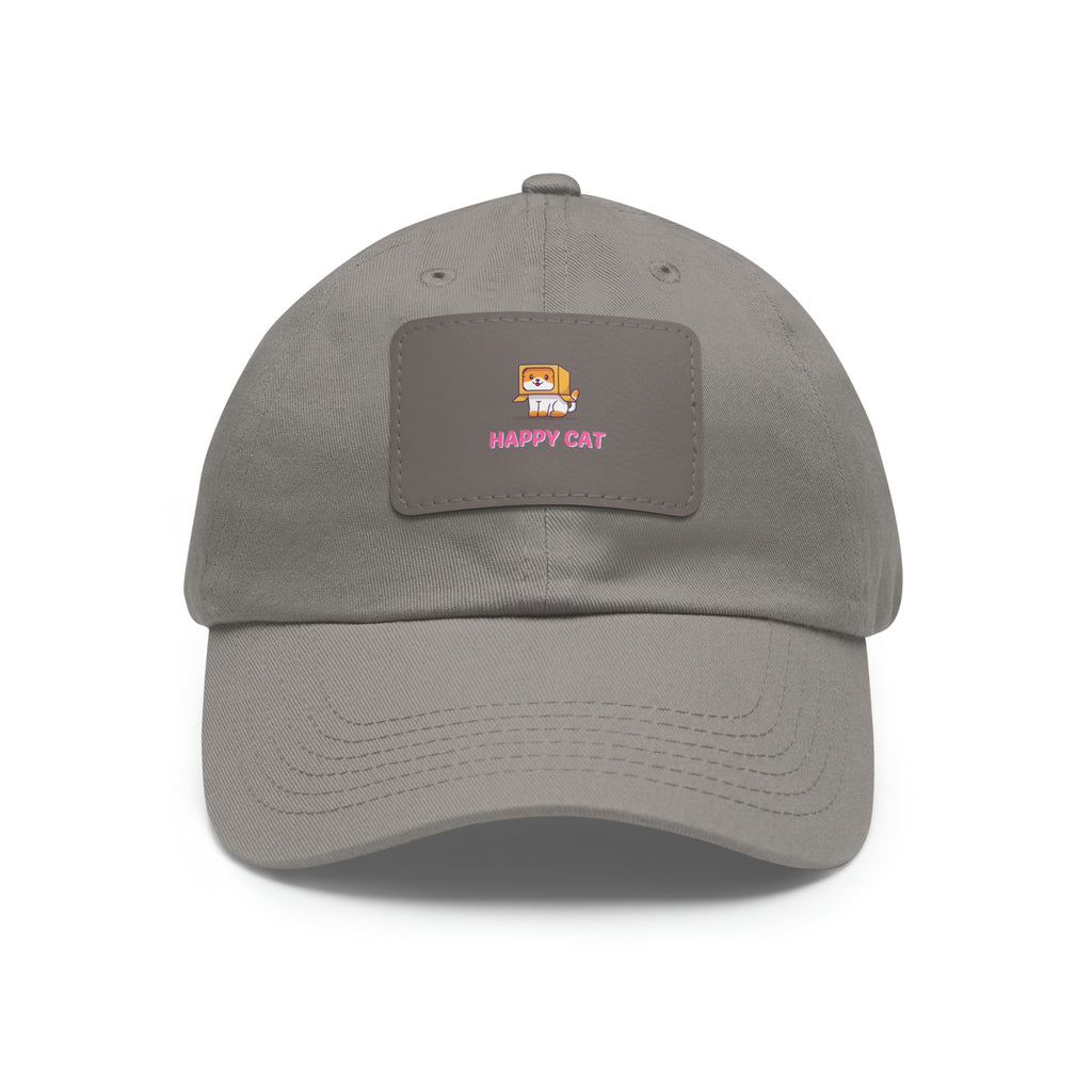 Happy Cat POD Dad Hat with Leather Patch (Rectangle)