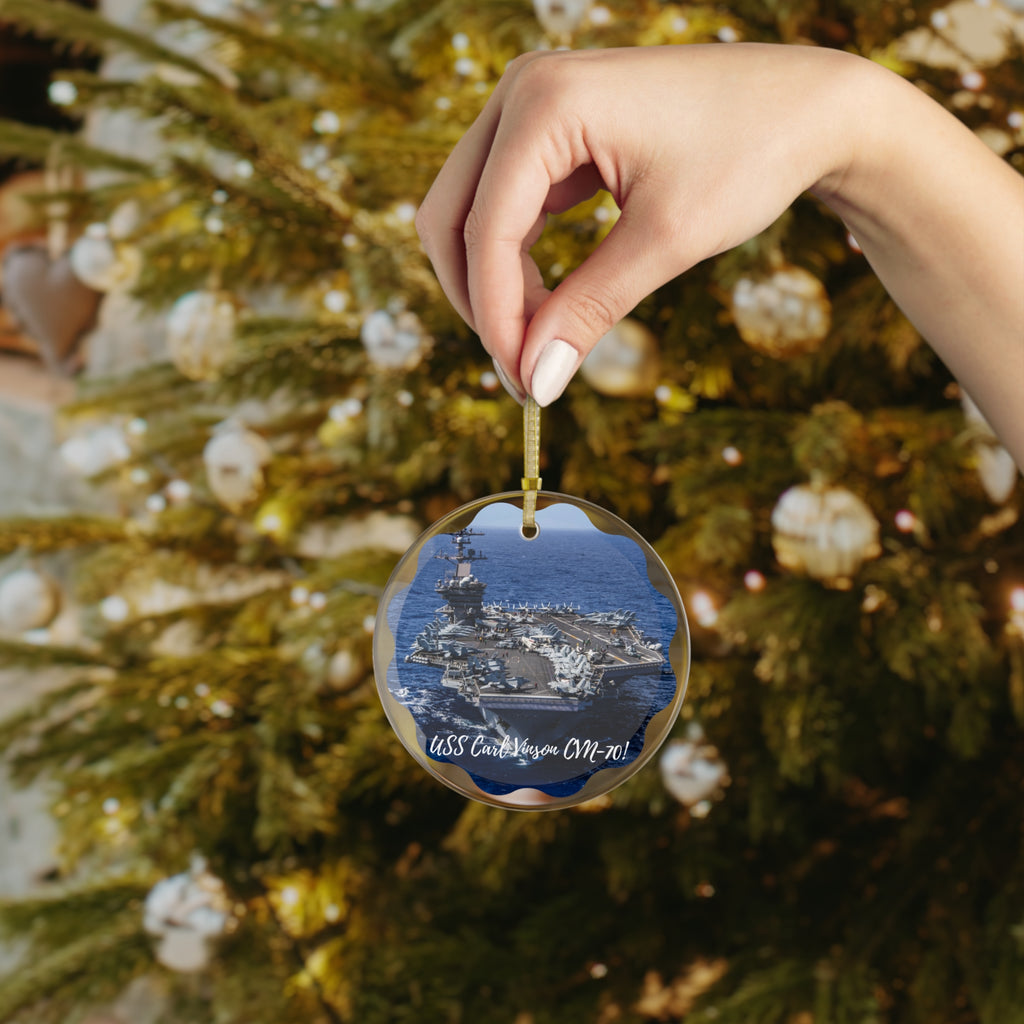 USS Carl Vinson CVN-70 POD Navy Ship  Glass Ornament