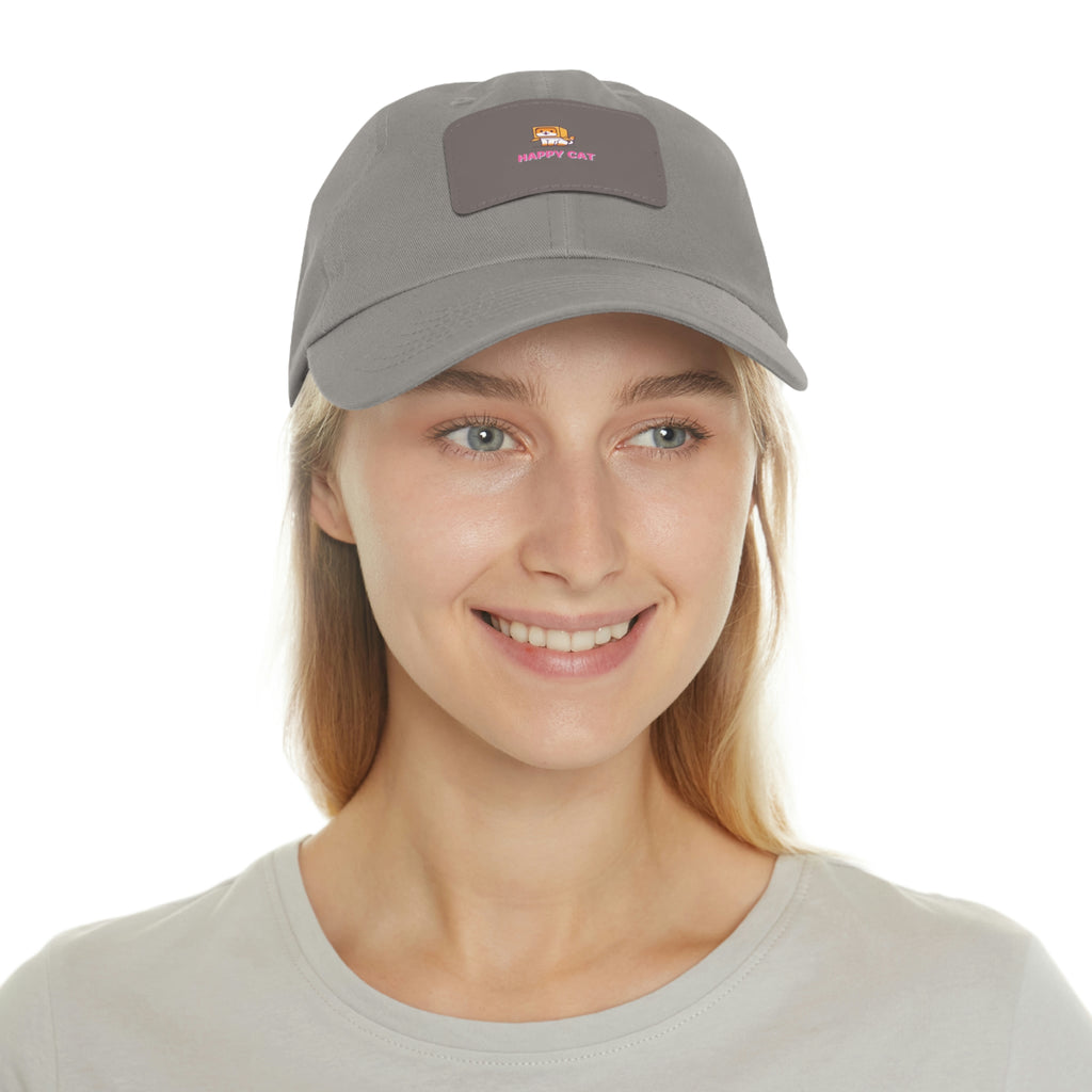 Happy Cat POD Dad Hat with Leather Patch (Rectangle)