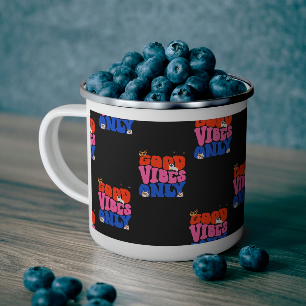 Good Vibes Only Cat POD Enamel Camping Mug