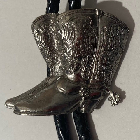 Vintage Metal Bolo Tie, Silver Cowboy Boots, Nice Design, Quality, Heavy Duty, Made in USA, Country & Western, Cowboy, Western Wear, Horse, Apparel, Accessory, Tie, Nice Quality Fashion,