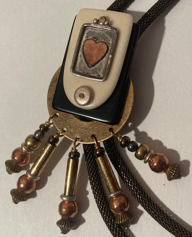 Vintage Metal Bolo Tie, Silver and Copper, Heart, Very Unique Design, Nice Design, Quality, Heavy Duty, Made in USA, Country & Western, Cowboy, Western Wear, Horse, Apparel, Accessory, Tie, Nice Quality Fashion